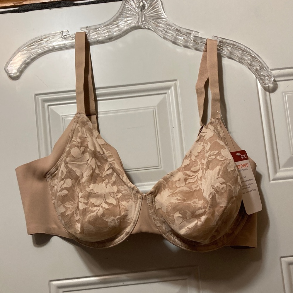 Warner’s Lace-Overlay Support Bra in Nude 40C‎ NWT